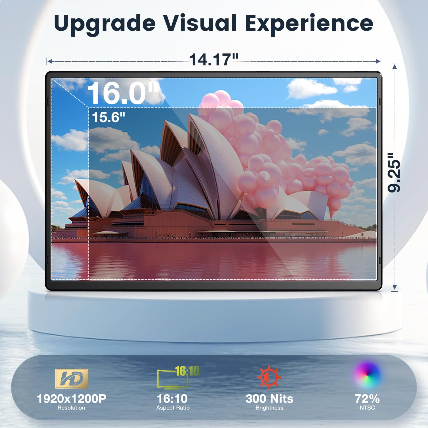 Flytocca Portable Monitor, 16 Inch Fhd 1200P, 360? Rotating Detachable Stand, Plug&Play Travel Monitor For Laptop, Ultra Thin Ze